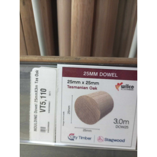 MOULDING Dowel 25mmX3m Tas Oak