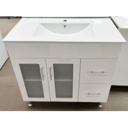 CABINET 900x450x875mm 2 Glass doors+2 drawers H/Glossy White