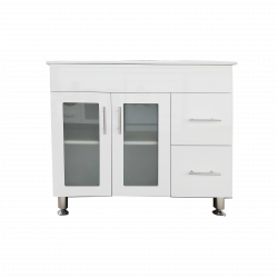 CABINET 900x450x875mm 2 Glass doors+2 drawers H/Glossy White