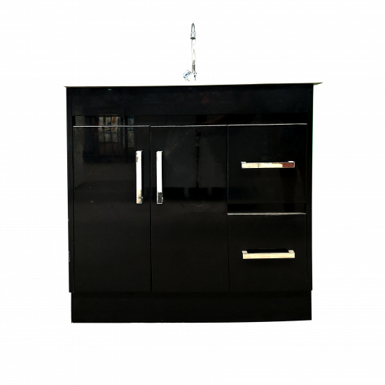 VANITY 900x450x875mm 2doors+2drawers H/Glossy Black/White