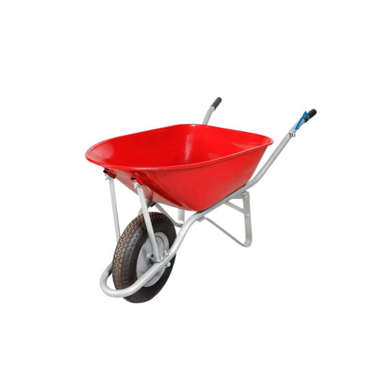 WHEELBARROW Metal Tray 70L Red w/Pneumatic BLK Wheel