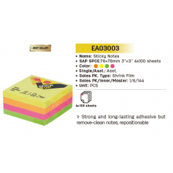 STICKY Notes 76x76mm 3"x3" 4x100sheets 4 Neon DELI