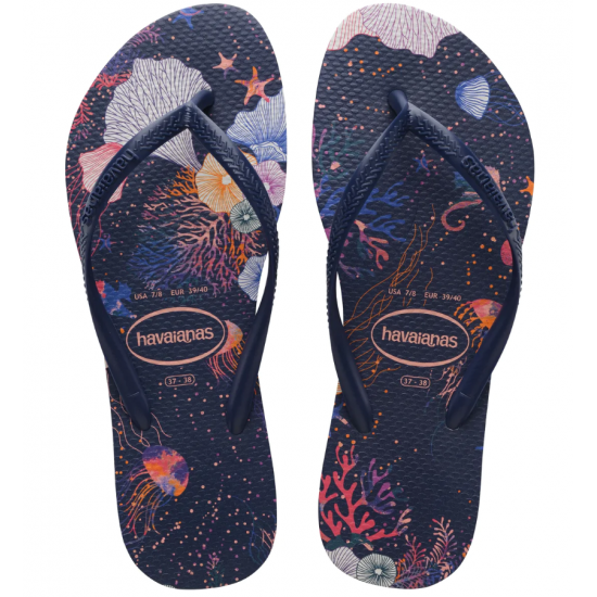 THONGS Kids Slim Seabed 0555 Navy Blue Sz:31/32 HAVAIANAS