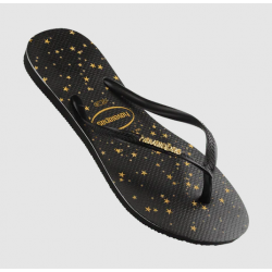 THONGS Slim Logo Metallic Print 2724 (Galaxy) Blk/Gold Sz:37/38 HAVAIANAS