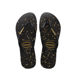 THONGS Slim Logo Metallic Print 2724 (Galaxy) Blk/Gold Sz:37/38 HAVAIANAS