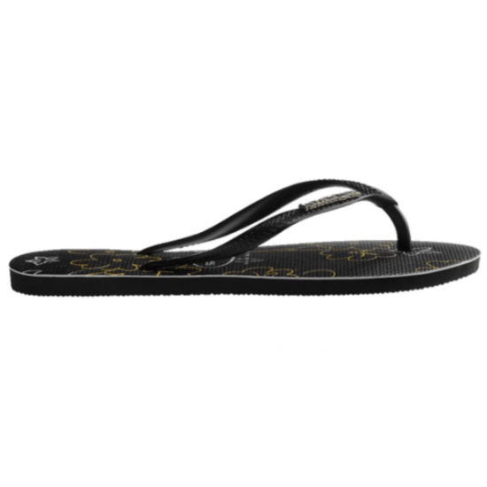 THONGS Slim Logo Metallic Print 7892 (Flower) Blk/Slvr Sz:39/40 HAVAIANAS