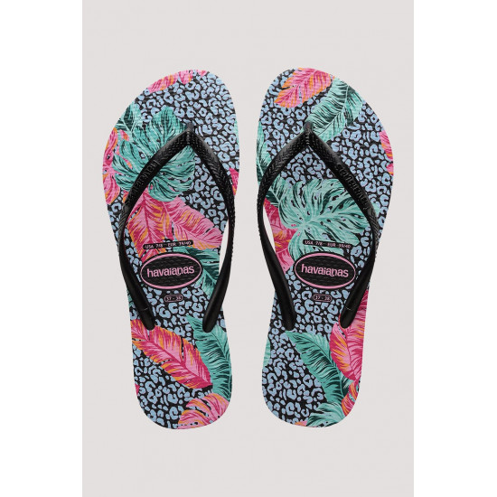 THONGS Slim Animal Floral 1069 Blk Blk Sz:37/38 HAVAIANAS