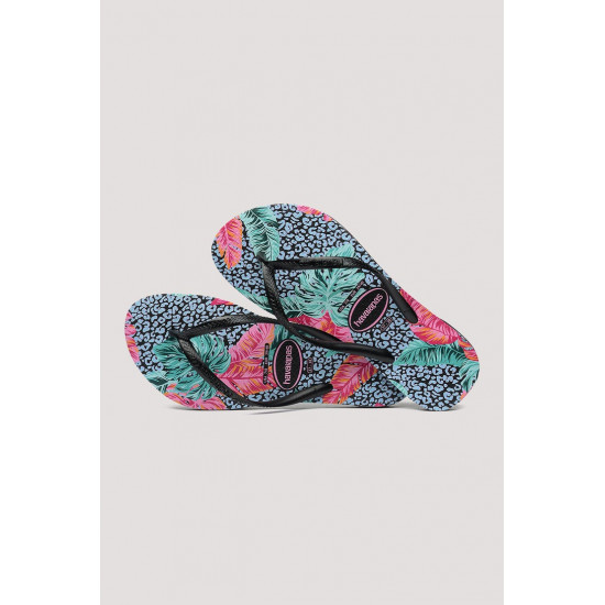 THONGS Slim Animal Floral 1069 Blk Blk Sz:37/38 HAVAIANAS