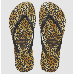 THONGS Slim Anml Leopard 1069 Blk/Gld  Sz:37/38 HAVAIANAS