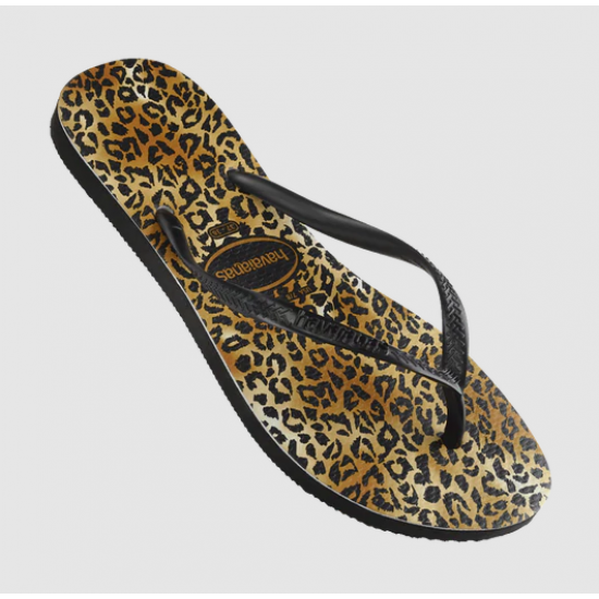 THONGS Slim Anml Leopard 1069 Blk/Gld  Sz:37/38 HAVAIANAS