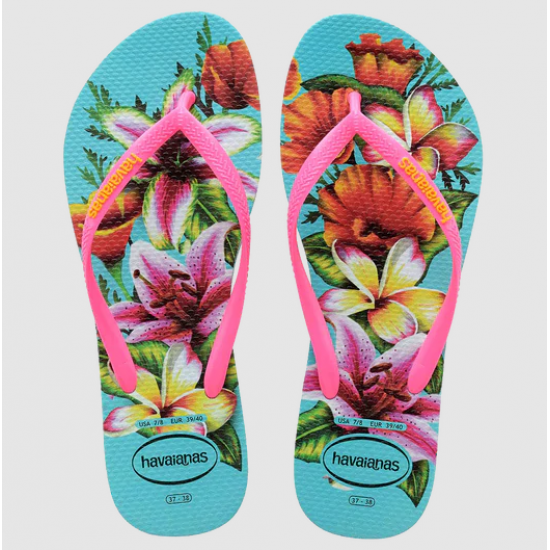 THONGS Slim Floral 0031 Blue Sz:39/40 HAVAIANAS