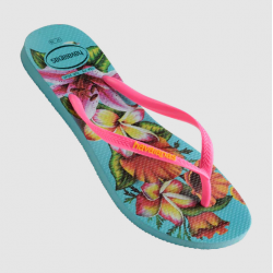 THONGS Slim Floral 0031 Blue Sz:39/40 HAVAIANAS