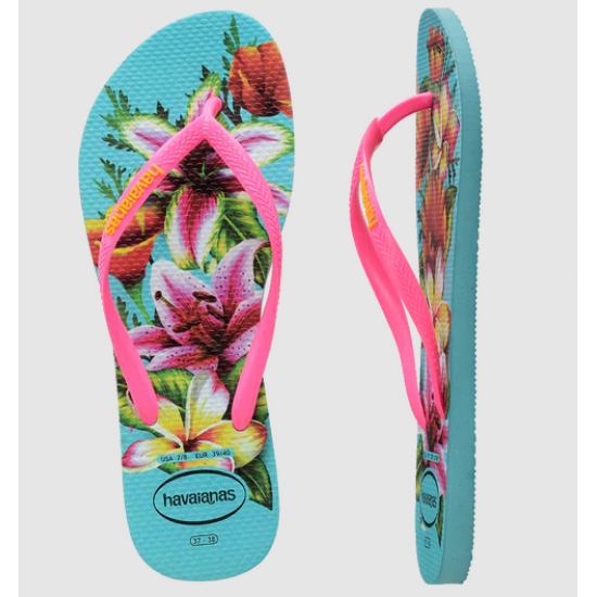 THONGS Slim Floral 0031 Blue Sz:39/40 HAVAIANAS