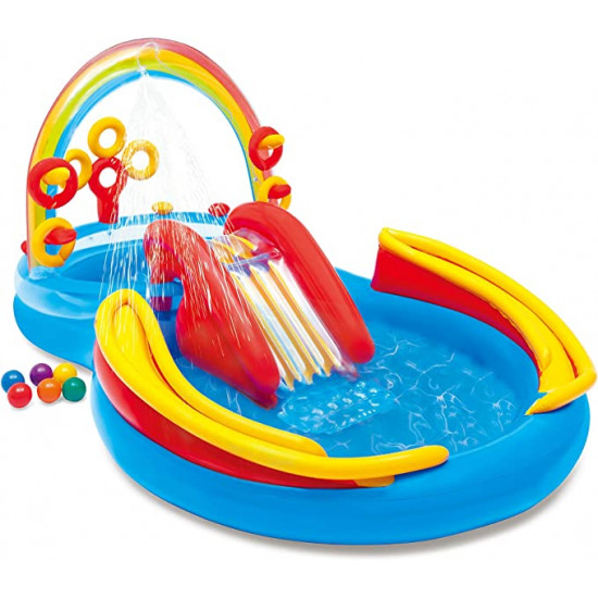 POOL Swimming Rainbow Ring Play Centre 2.97mx1.93mx1.35m INTEX